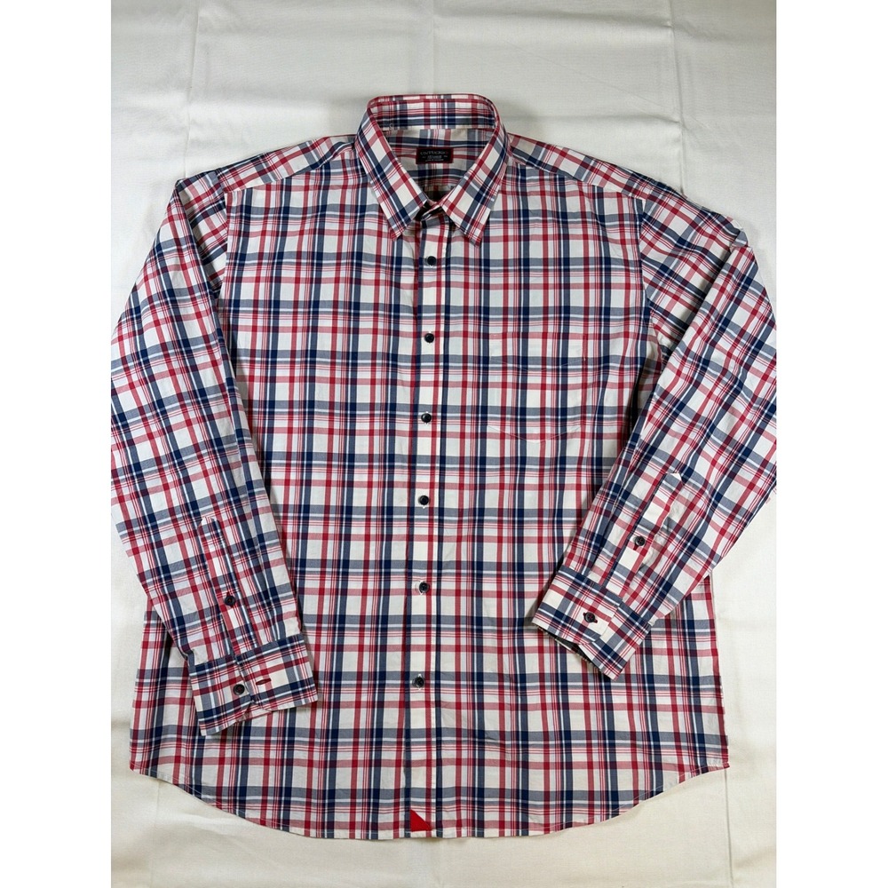 UNTUCKit Mens XXL Long Sleeve Plaid Button Down Shirt Red White Blue Cotton